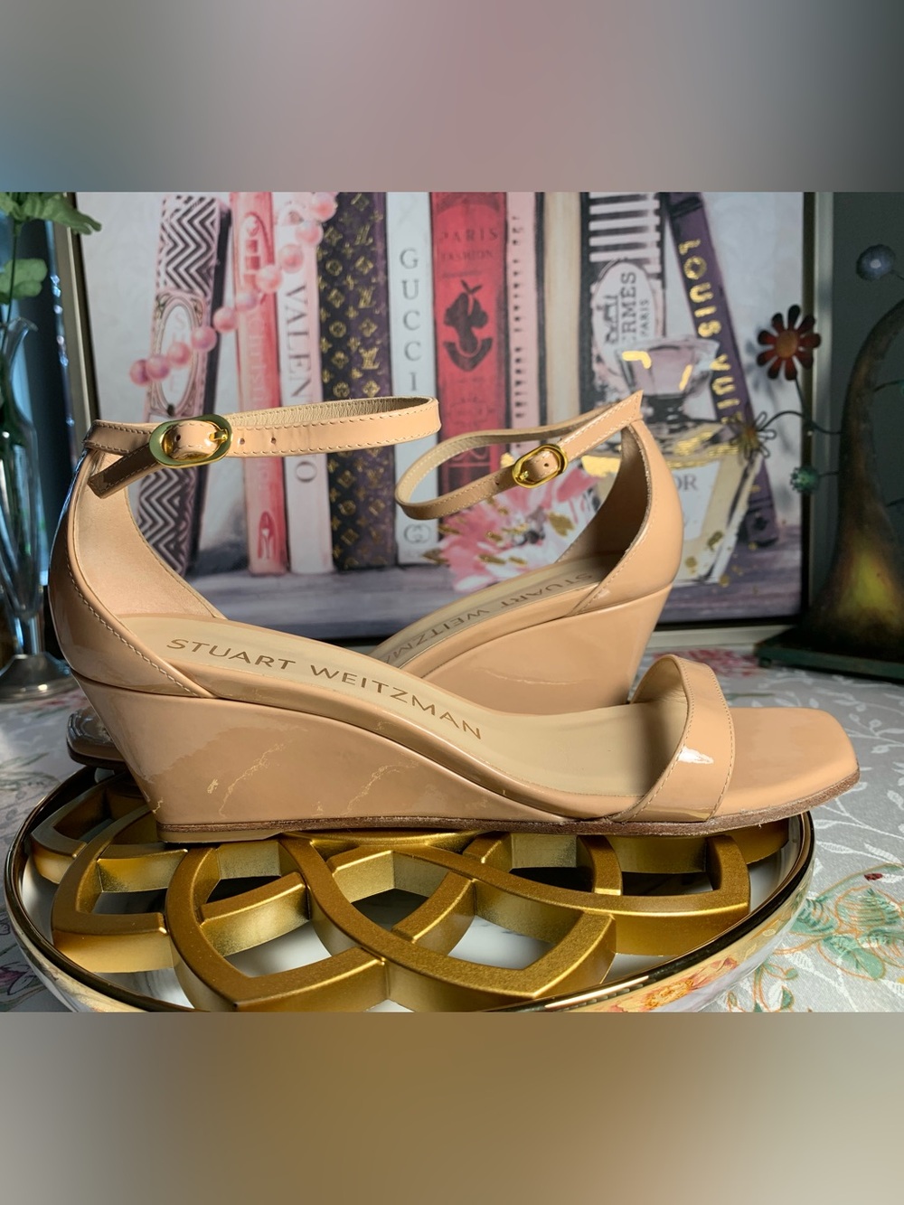 Stuart Weitzman Neutral Tan Block Heel Ankle-Strap Sandals - Picture 15 of 16